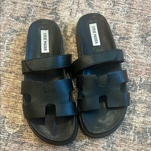 Steve Madden Black Leather Slide Sandals